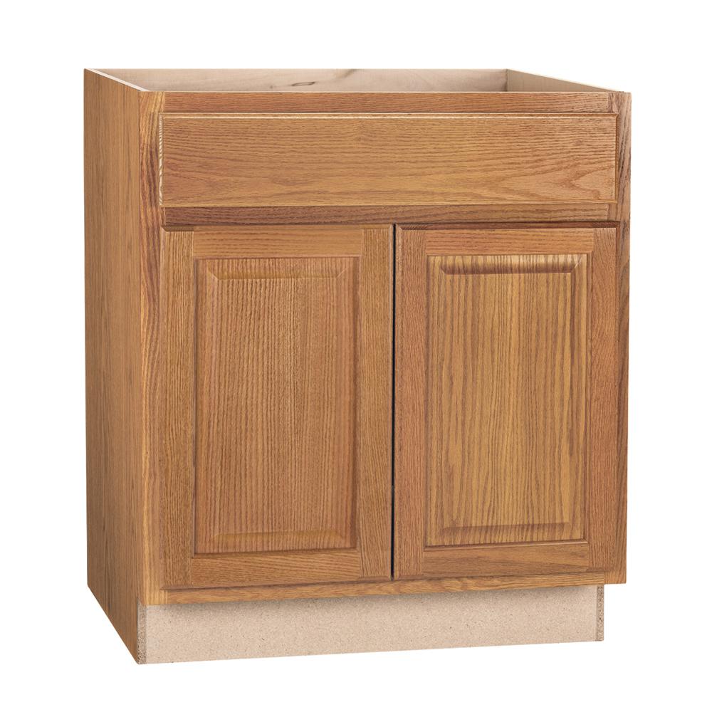 Hampton Bay 2478214 Hampton Assembled 30X34.5X24 In. Base Kitchen Cabinet With Ball-Bearing Drawer Glides In Medium Oak