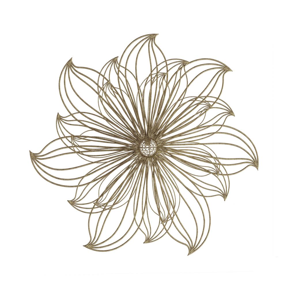 Lavish Home Distressed Gold Metallic Wire Flower Wall Art Lavish Home Distressed Gold Metallic