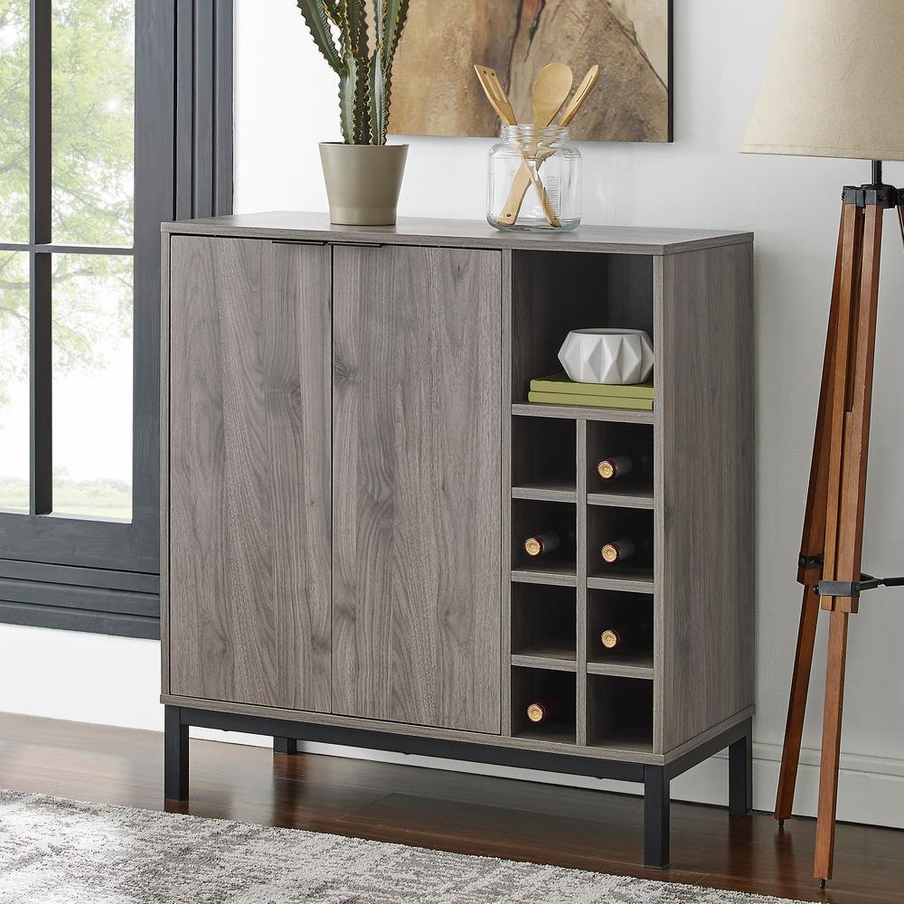 Walker Edison Furniture Company Slate Gray Modern Bar Cabinet with Wine ...