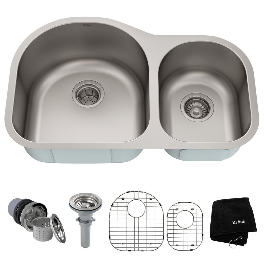 Kraus Premier Undermount Stainless Steel 31 In 60 40 Double Bowl Kitchen Sink
