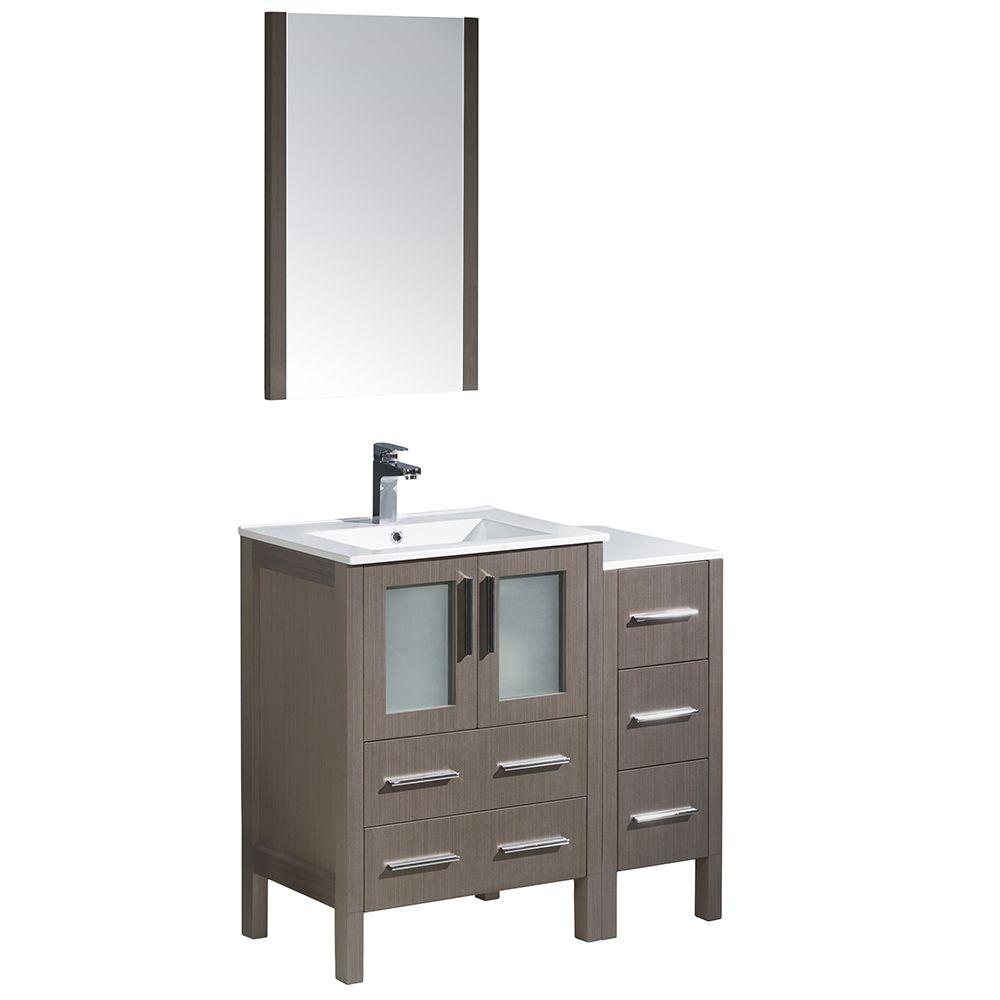 Fresca Torino 36 in. Vanity in Gray Oak with Ceramic Vanity Top in