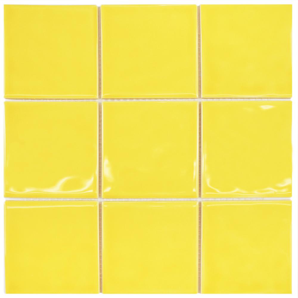 Merola Tile Take Home Tile Sample Twist Square Yellow Lemon 37/8 in