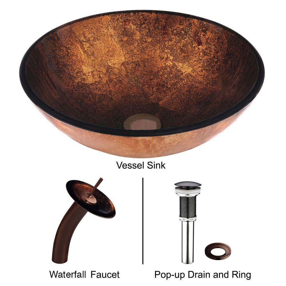 VIGO Vessel Sink in Russet and Faucet Set in BrownVGT007RBRND The