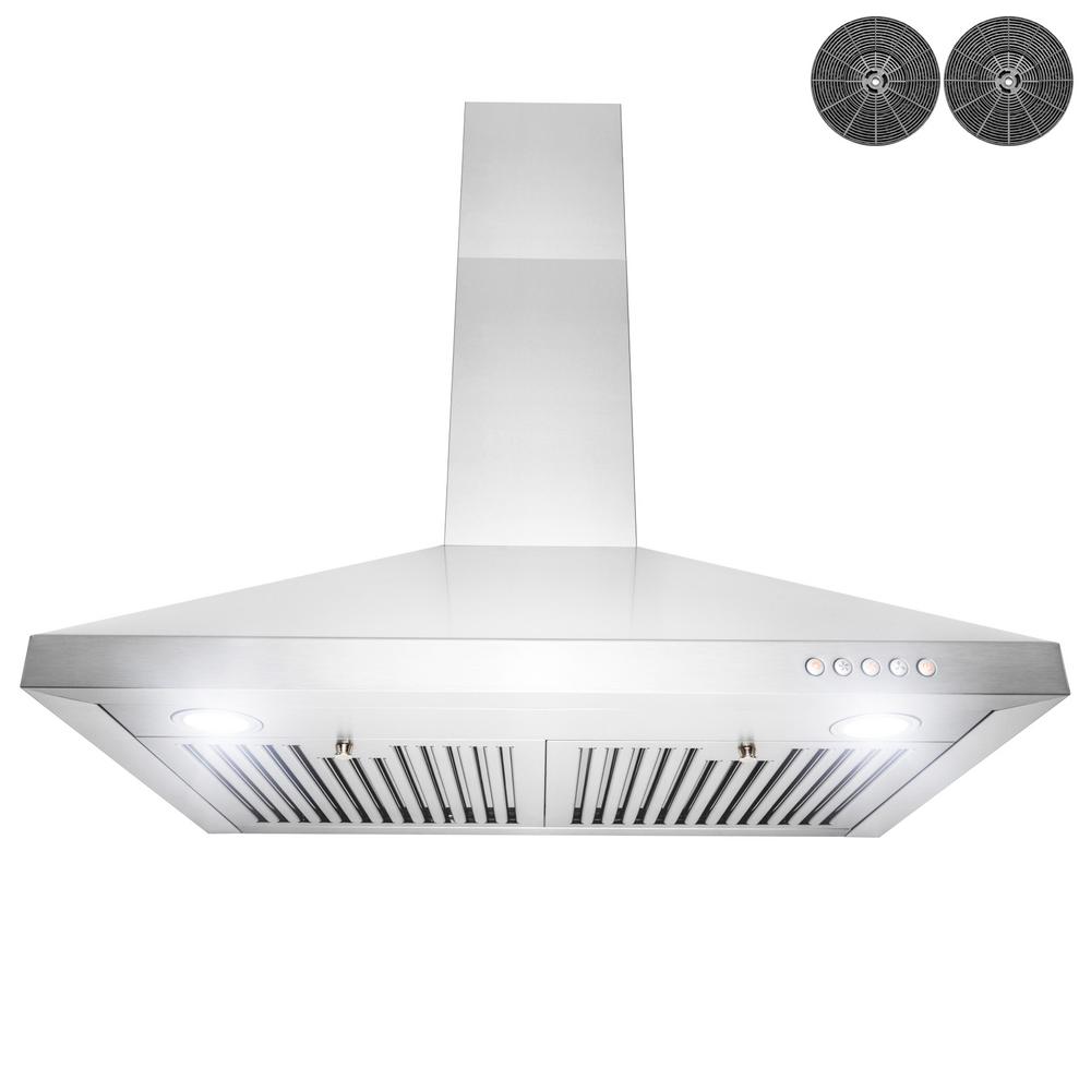 AKDY 30 in. Convertible Kitchen Wall Mount Range Hood in Stainless Steel Push Button Control, LEDs and Carbon Filters, Silver was $328.9 now $169.99 (48.0% off)