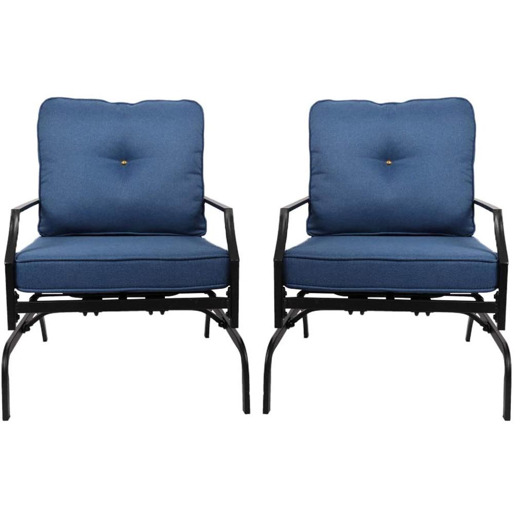 Unbranded 2 Pieces Metal Patio Outdoor Rocking Chair Set With Metal Frame Elasticity Seat Cushions Blue Tdjw Zyk0027 2 The Home Depot