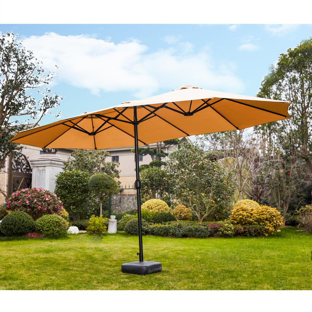 Patio Festival 9 X 15 Ft Steel Market Patio Umbrella In Khaki