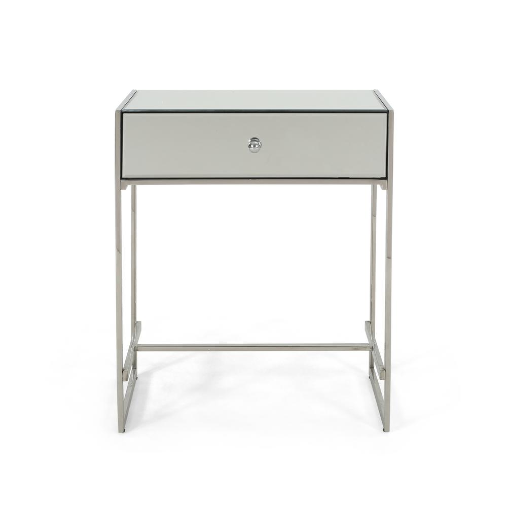 Becklang Silver Mirror Panel Single Drawer End Table 66072 The Silver Mirror Panel Single Drawer