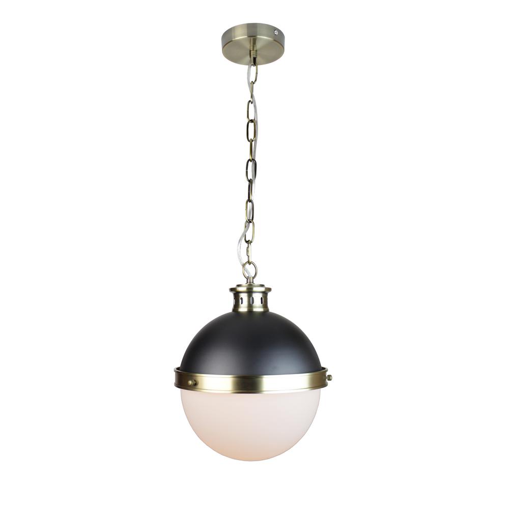 EQLight Itzen 1-Light Black and Brass Globe Pendant with Glass Shade-EQPMCBB09 - The Home Depot