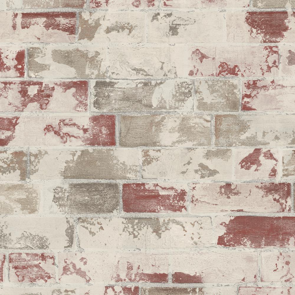 Patton Red, Beige and Brown Faux Brick Wallpaper-G67988 ...