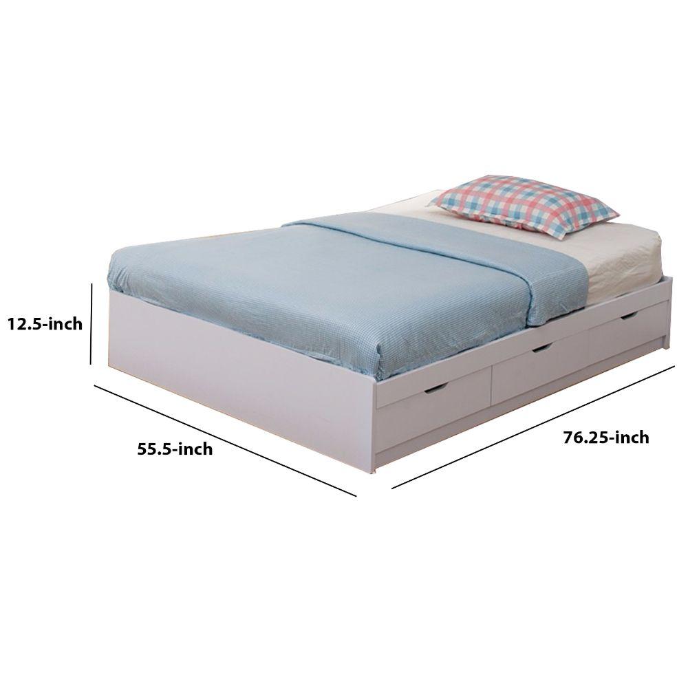 Benjara Contemporary Style White Wooden Frame Full Size Bed With 3