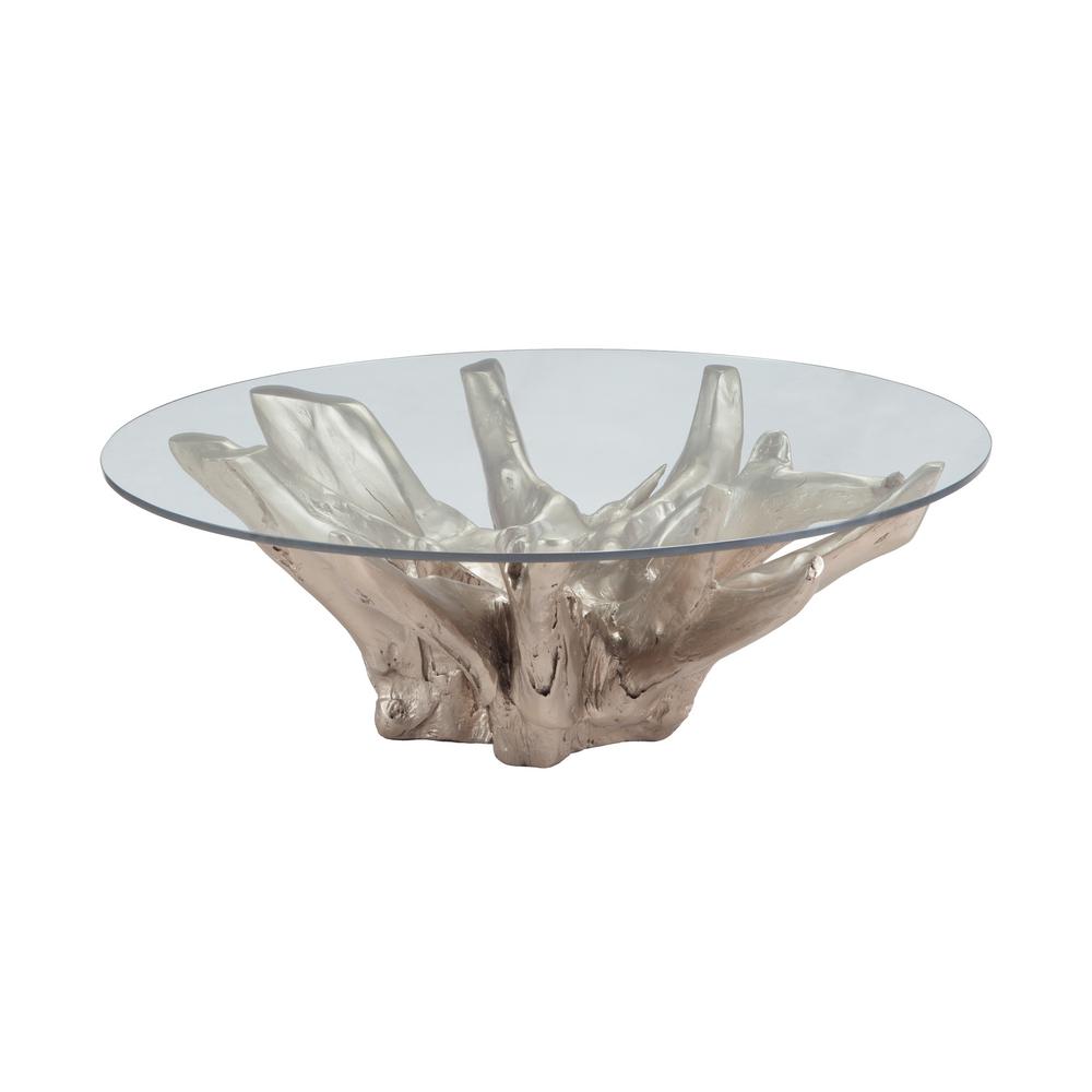 Champagne Gold The Home Depot Champagne Gold Teak Root And Glass Coffee Table