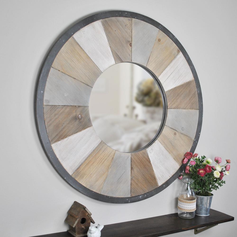 Unfinished Wood Round Mirrors Home Decor The Depot Adler Rustic Wood Decorative Mirror