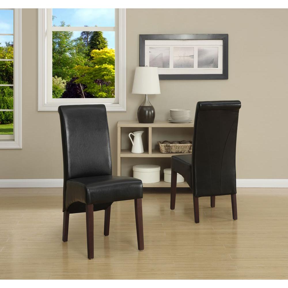 Simpli Home Avalon Midnight Black Faux Leather Parsons Dining Chair