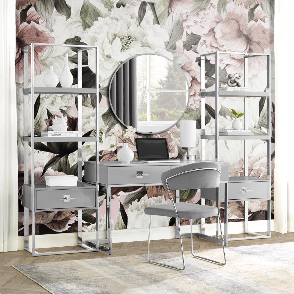 Nicole Miller Maui Light Grey Chrome Bookshelf 1 Drawer 3 Shelves Nbs197 09lg Hd The Home Depot - Nicole Miller Home Mirror Picture Frame Nicole Miller Maui Light Grey Chrome Bookshelf 1 Drawer 3 Shelves Nbs197 09lg Hd The Home Depot - Nicole Miller Home Mirror Picture Frame