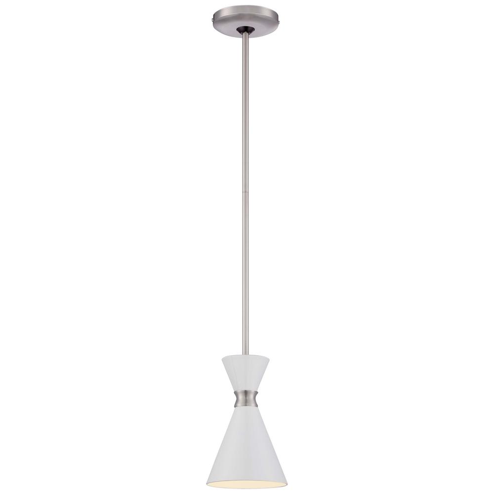 George Kovacs Conic 1 Light Brushed Nickel Mini Pendant With Glitter Gloss White Shade