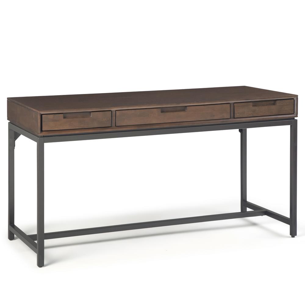 60 in. Rectangular Walnut Brown 2 Drawer Writing Desk with Solid Wood Material