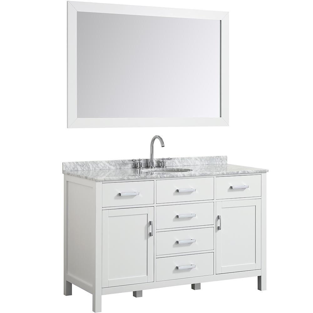 Belmont Decor Hampton 55 In Bath Vanity White With Marble Top Carrara Basin And Mirror