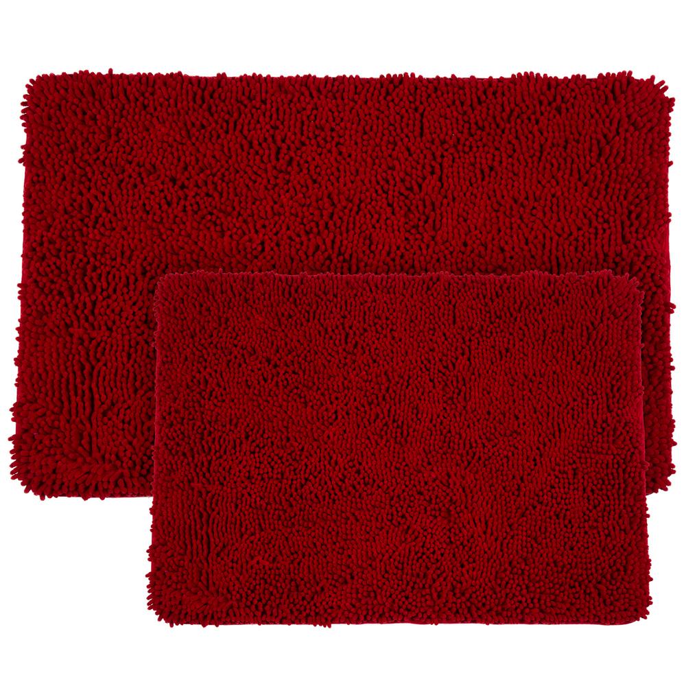 Lavish Home Shag Burgundy 21 In X 32 In Memory Foam 2 Piece Bath