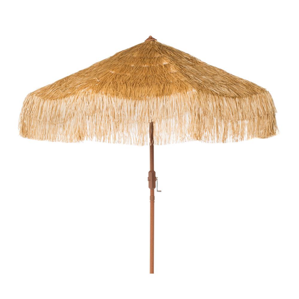 Safavieh Tiki 9 Ft Wood Market Tilt Patio Umbrella In Tan Pat8012a The Home Depot