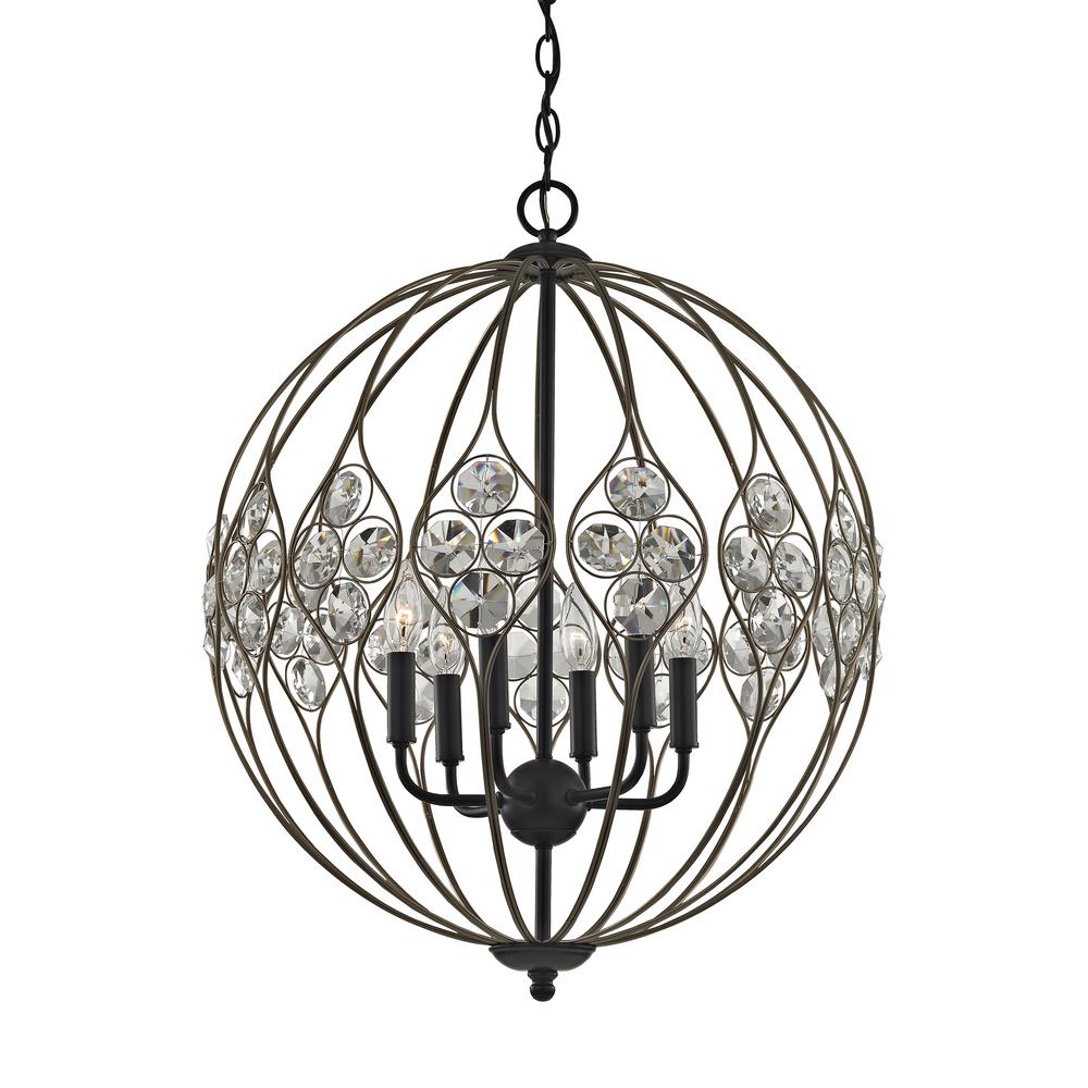 Glam Black Titan Lighting Chandeliers The Home Depot Crystal Web 6 Light Matte Black With Bronze Gold Highlights And Clear Chandelier