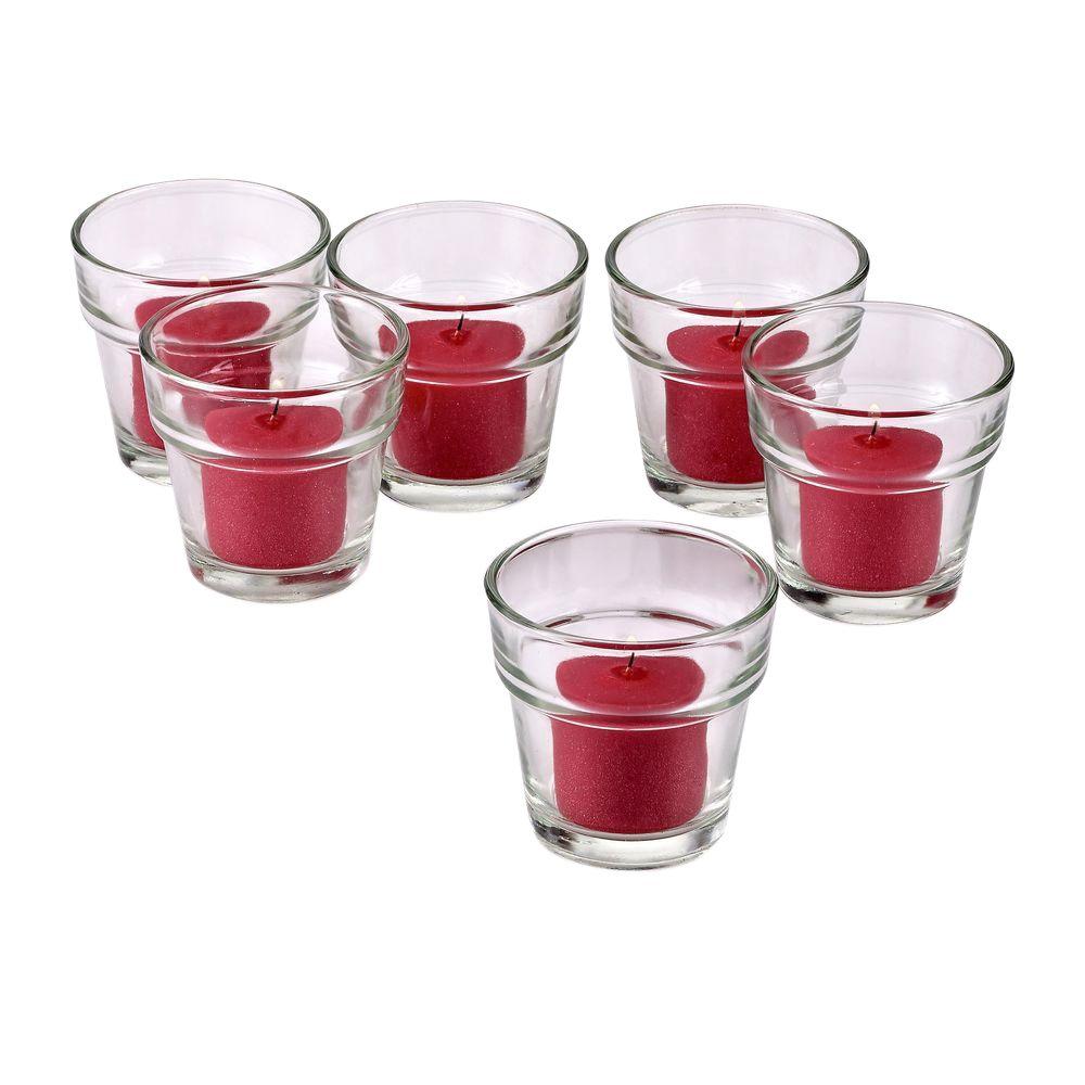 Light In The Dark Clear Glass Lip Votive Candle Holders with Red Votive Candles (Set of 72)LITD