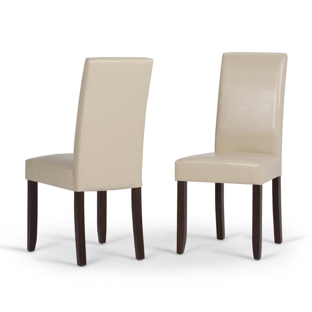 Simpli Home Acadian Satin Cream Faux Leather Parsons Dining Chair (Set