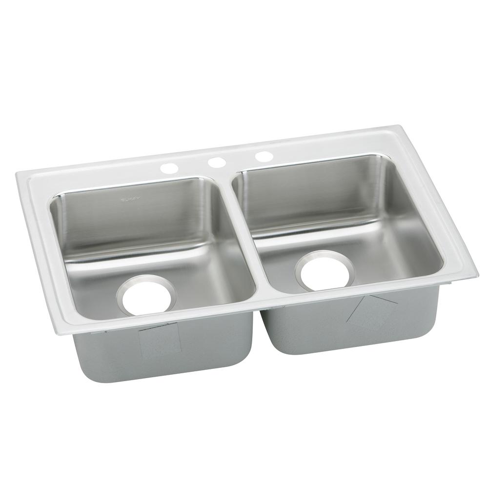 Elkay Lustertone Drop In Stainless Steel 29 In 3 Hole Double Bowl Ada Compliant Kitchen Sink With 6 5 In Bowls