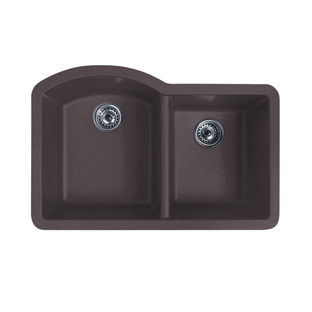 Swan Undermount Granite 32 in. 0Hole 55/45 Double Bowl Kitchen Sink in