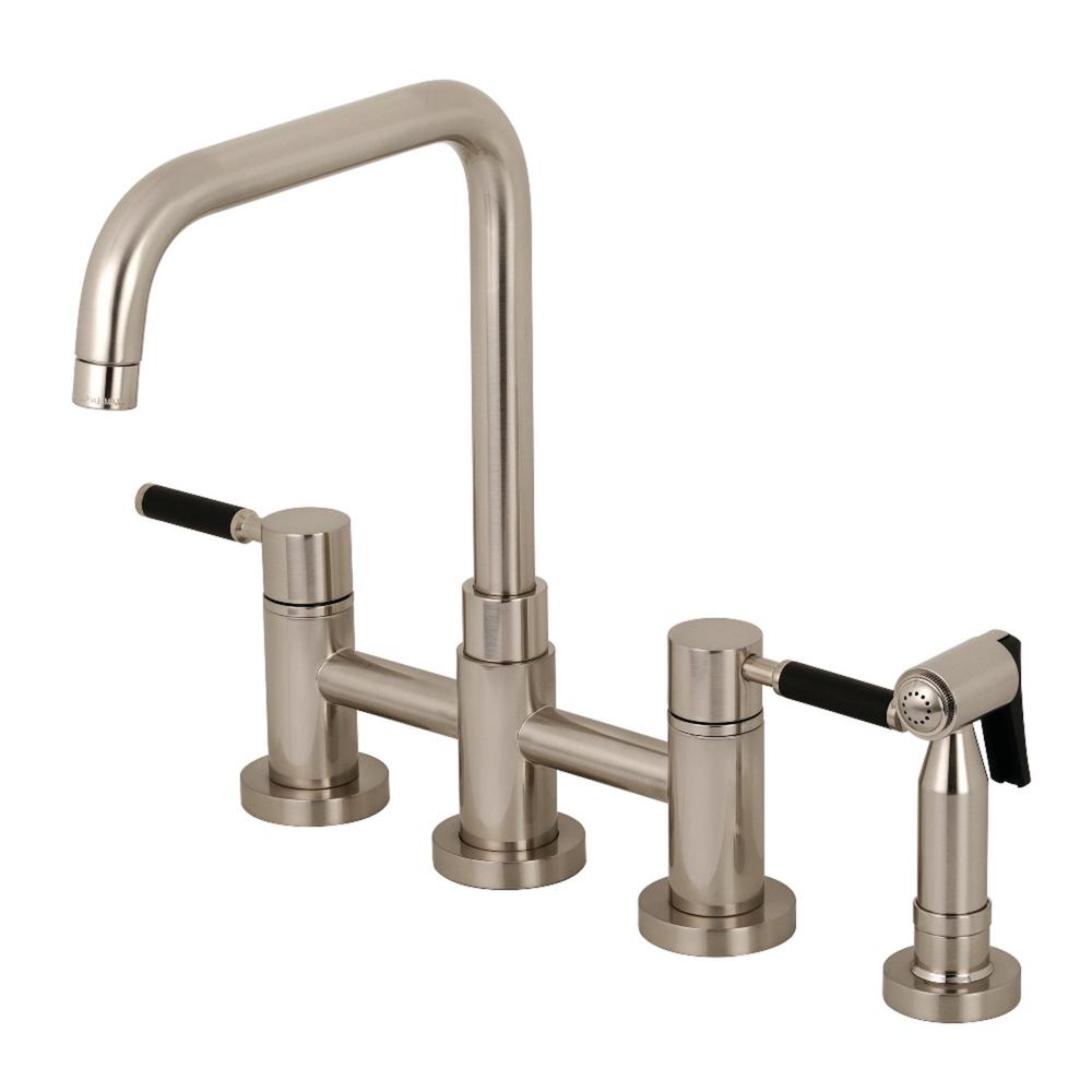 Kingston Brass Concord 2 Handle Bridge Kitchen Faucet With Side Sprayer In Brushed Nickel Hks8288dklbs The Home Depot