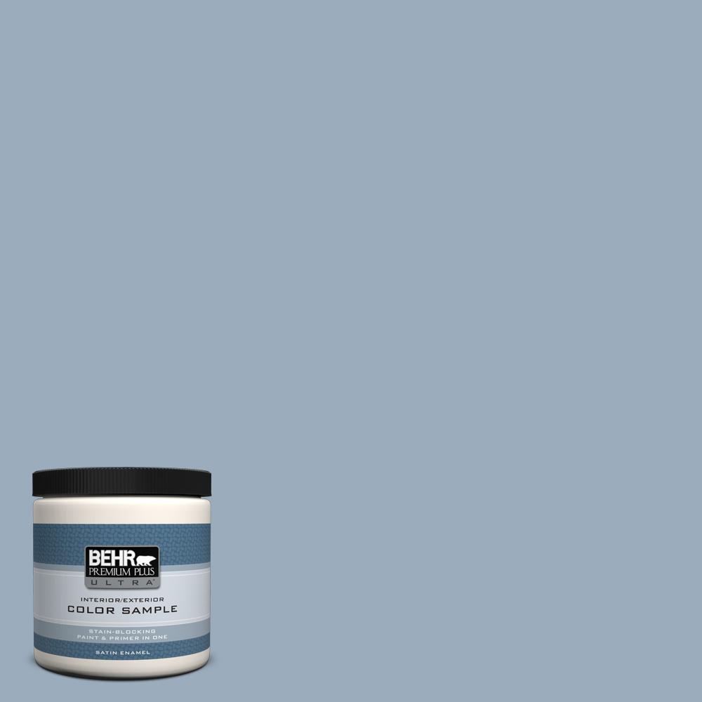 BEHR Premium Plus Ultra 8 oz. 560F4 Russian Blue Satin Enamel Interior/Exterior Paint and