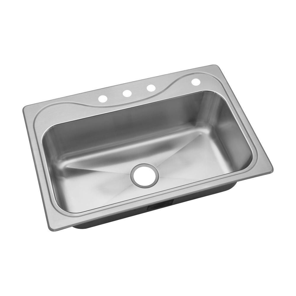Double Bowl Kitchen Sink Drop-In Stainless Steel 33in 4-Hole 9-in Deep Basin