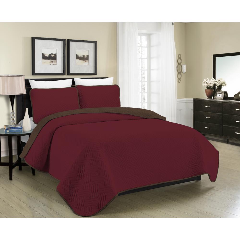 Morgan Home Allison Reversible 3 Piece Burgundy Brown Full Queen