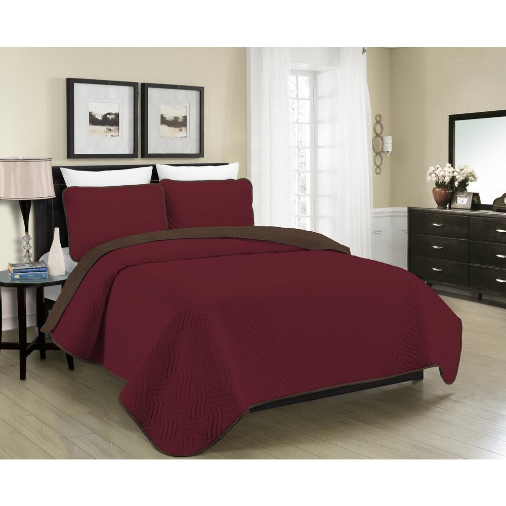 Morgan Home Allison Reversible 3 Piece Burgundy Brown King Quilt