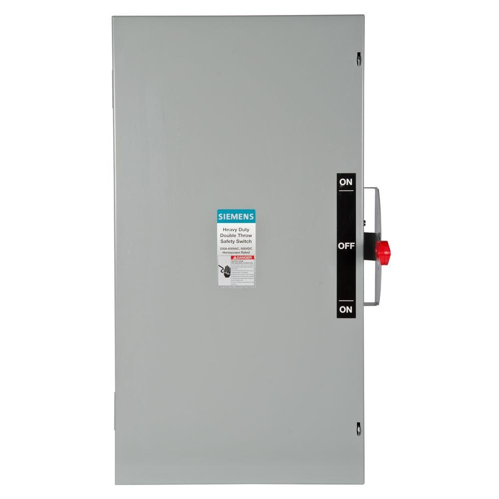 Siemens Double Throw 200 Amp 600Volt 3Pole Indoor NonFusible Safety