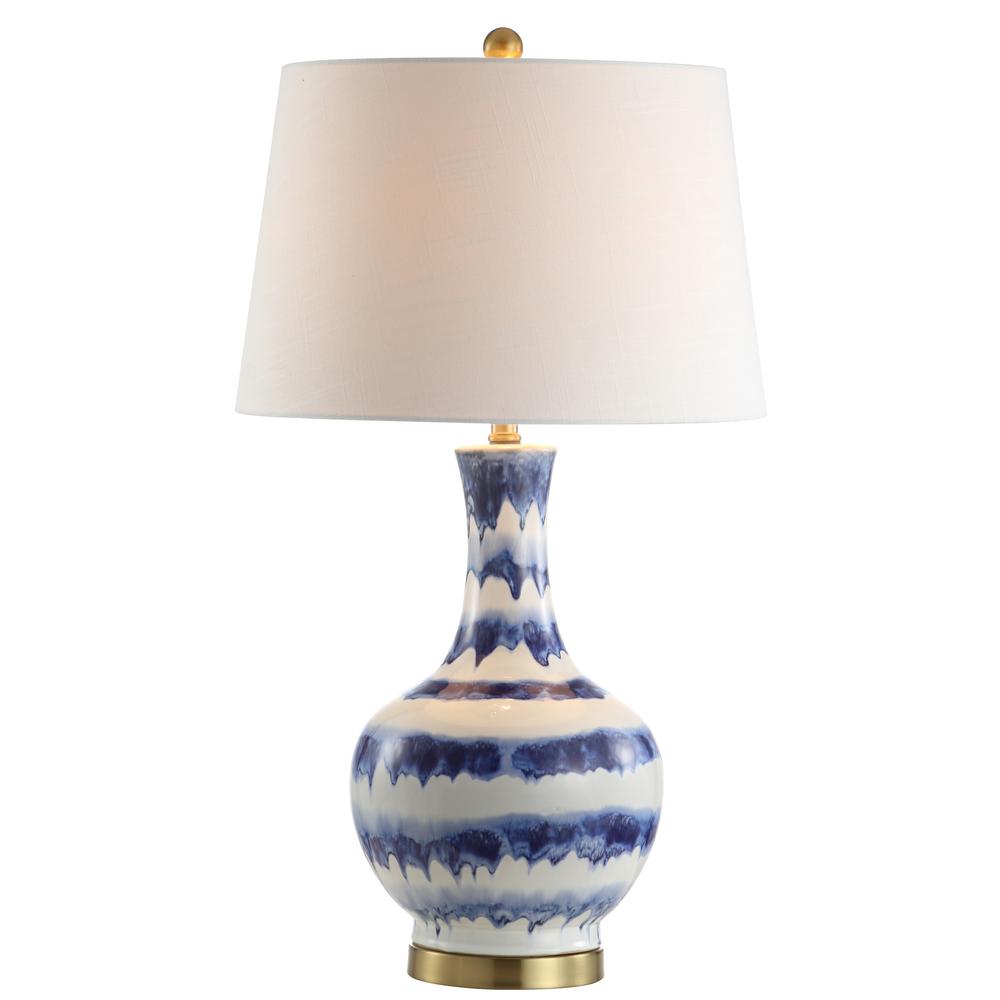 Safavieh Color 28.5 in. Navy and White Swirls Glass Table Lamp (Set of ...