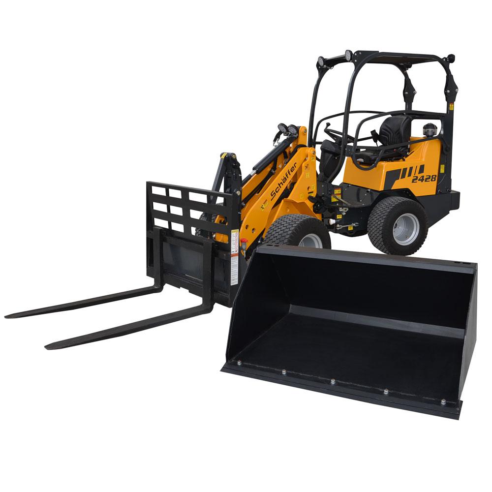 DFD LOADERS INC Compact Articulated Wheel Loader with Pallet Fork and 48 in. Light-Material All-Purpose Bucket For Sale