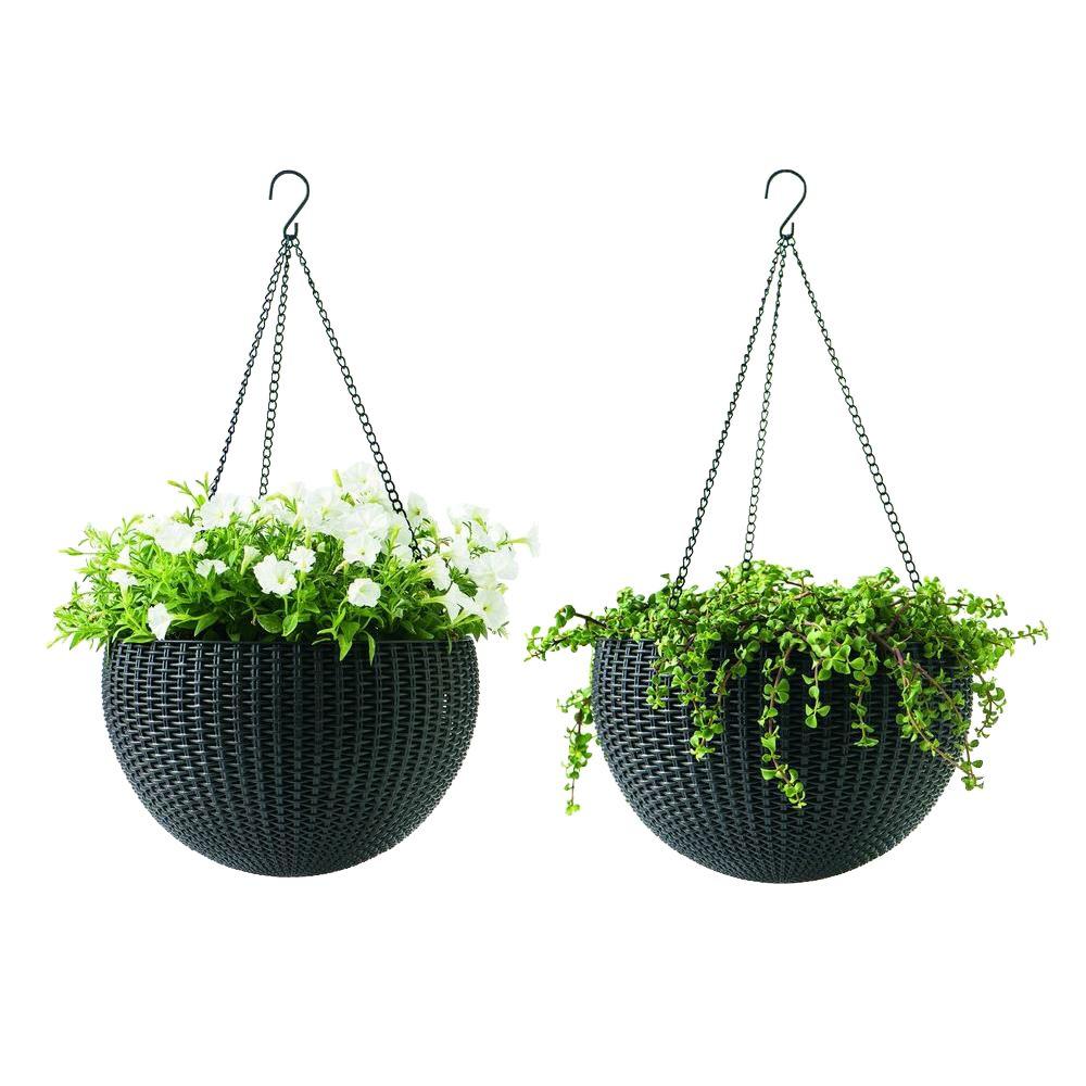 Keter 13.8 inch Dia Brown Resin Hanging Rattan Planter (2-Pack) by Keter