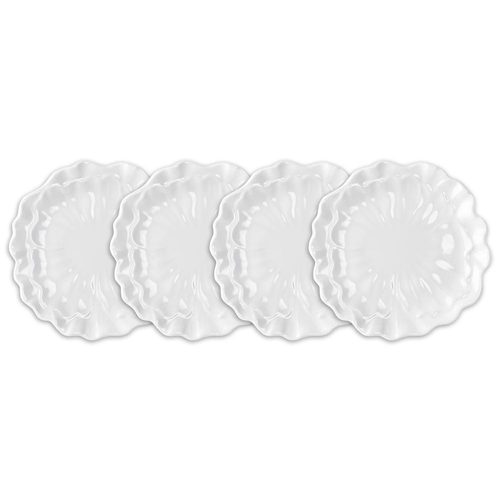 Q Squared Peony 4-Piece 8.5 in. White Melamine Salad Plate Set