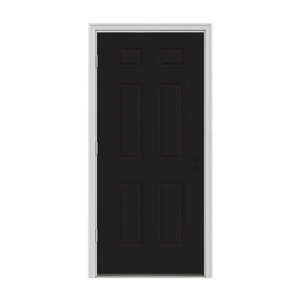 Jeld Wen 36 In X 80 6 Panel Black Painted W White Interior Steel Prehung Right Hand Outswing Front Door Brickmould