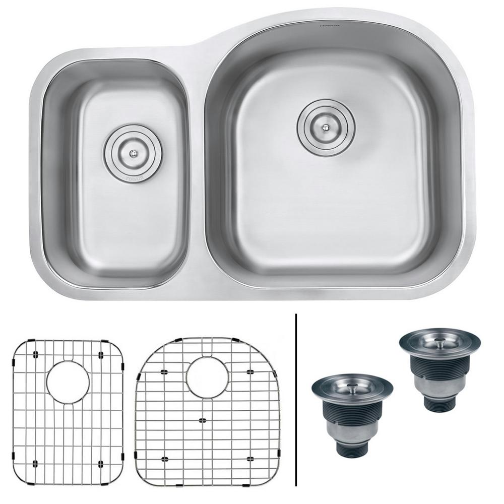 Ruvati Undermount Stainless Steel 32 In 16 Gauge 40 60 Double Bowl Kitchen Sink Right Configuration