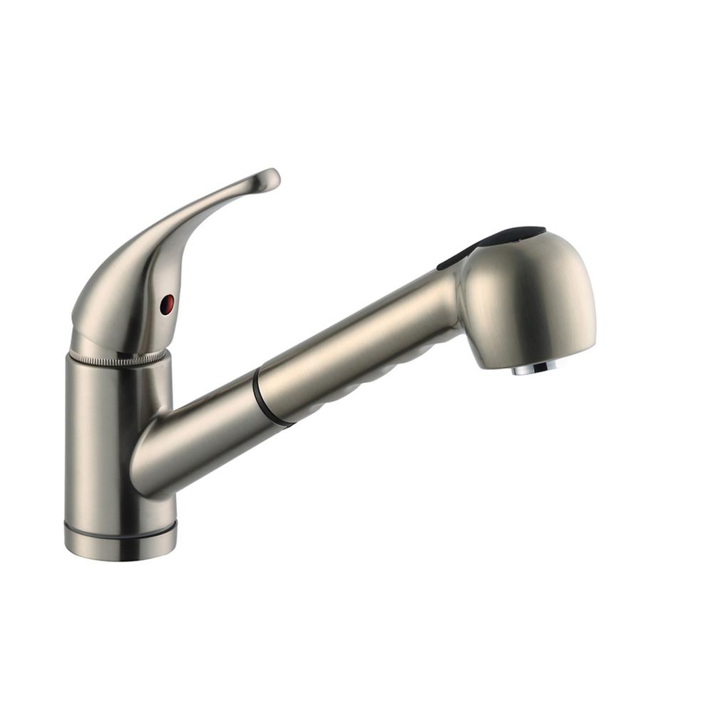 Design House Milano Single Handle Pull Out Sprayer Kitchen Faucet In Satin Nickel