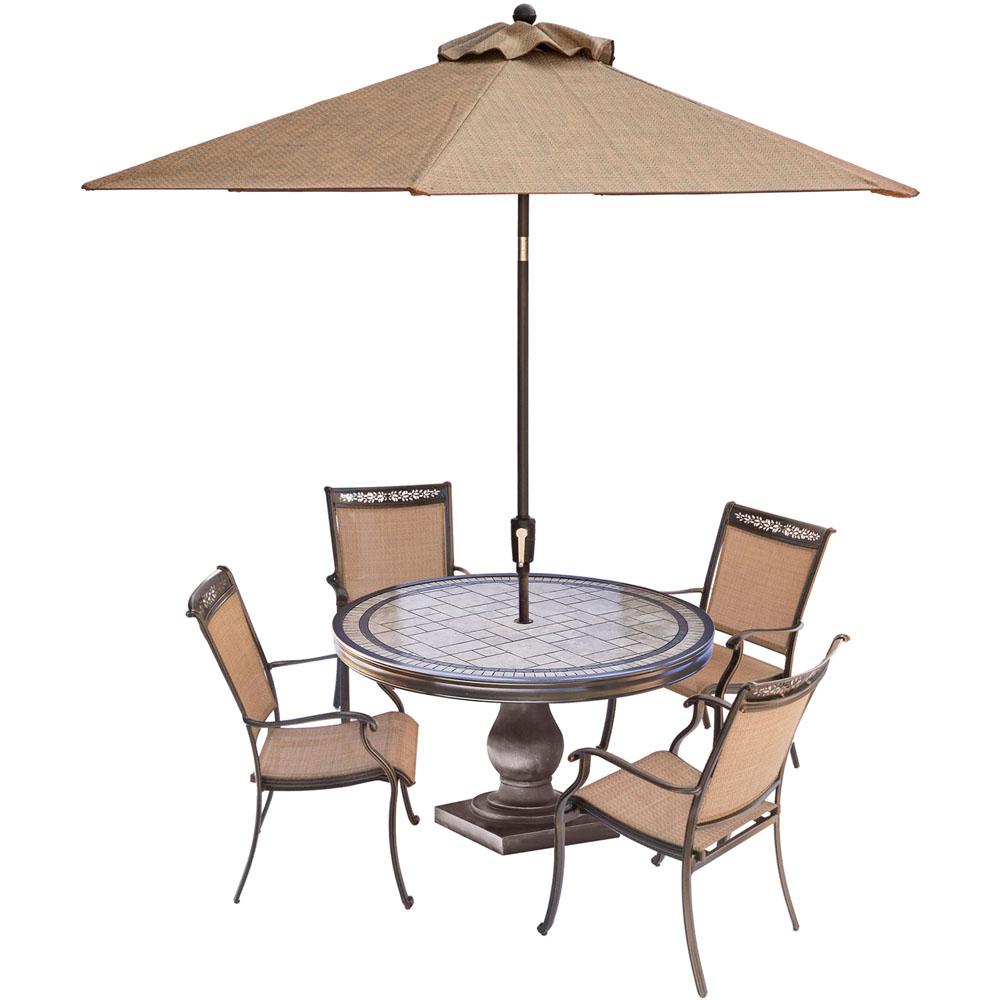 Hanover Fontana 5 Piece Aluminum Round Outdoor Dining Set With