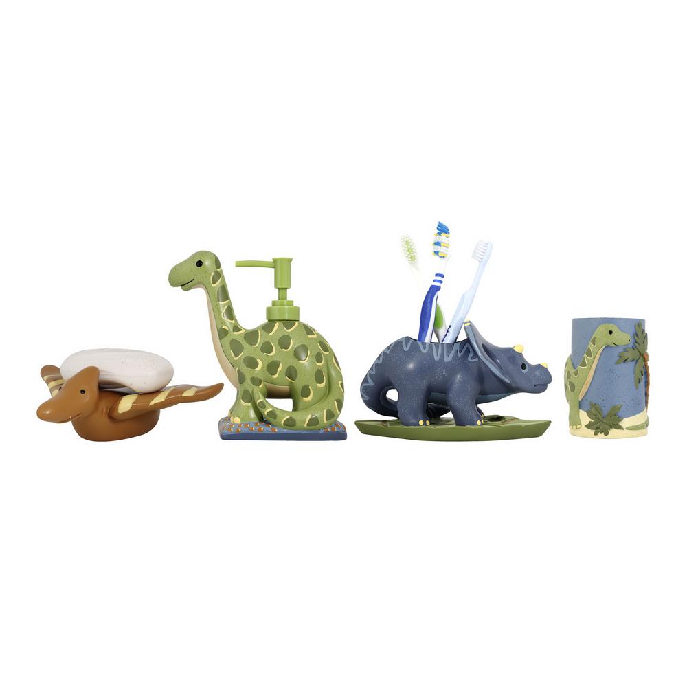 MODONA Dinosaur 4-Piece Kids Bathroom Accessories Set in Blue/Green and Brown-BS-DS-A - The Home ...