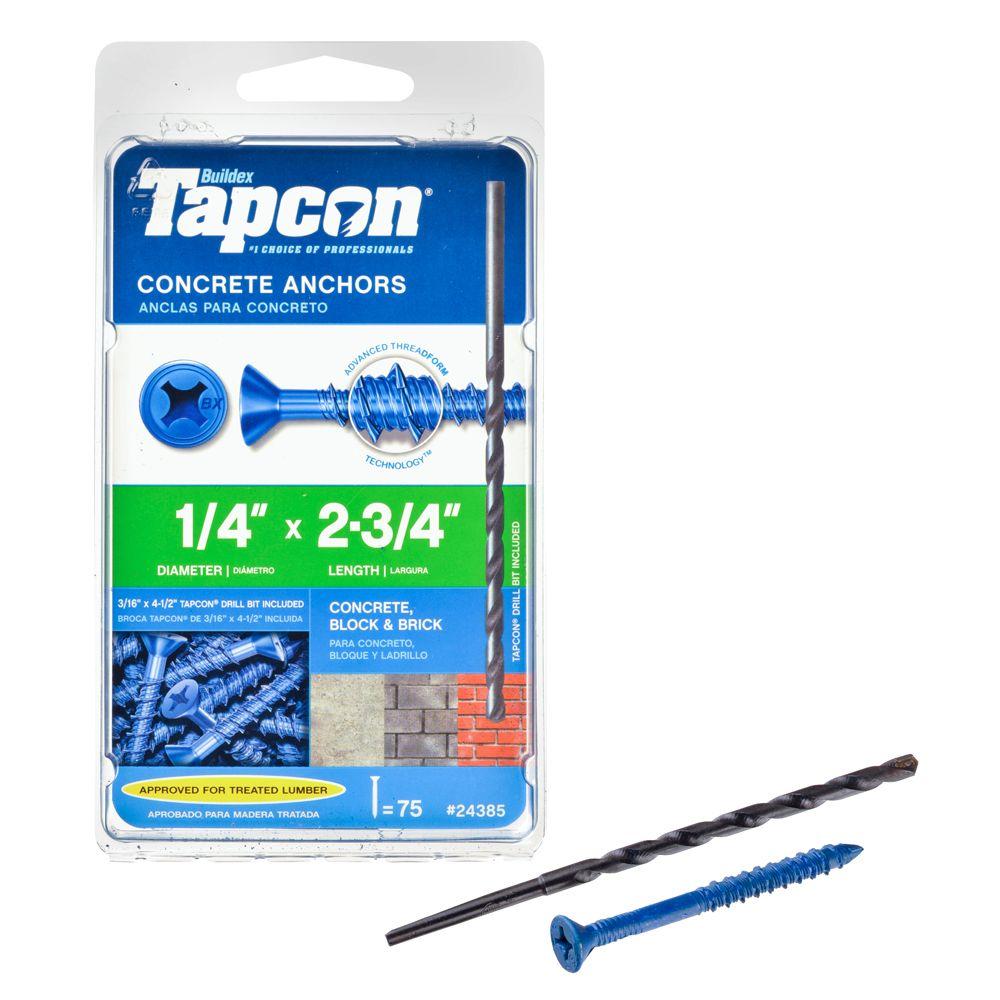 SNUG Fasteners 100 Qty 1//4 x 2-3//4 Hex Head Diamond Tip Concrete Screws to Anchor Masonry Block /& Brick SNG501