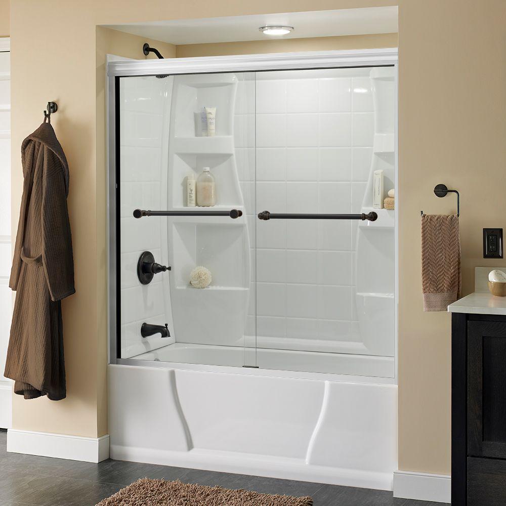 delta silverton 60 in x 56 1 2 in semi frameless sliding bathtub
