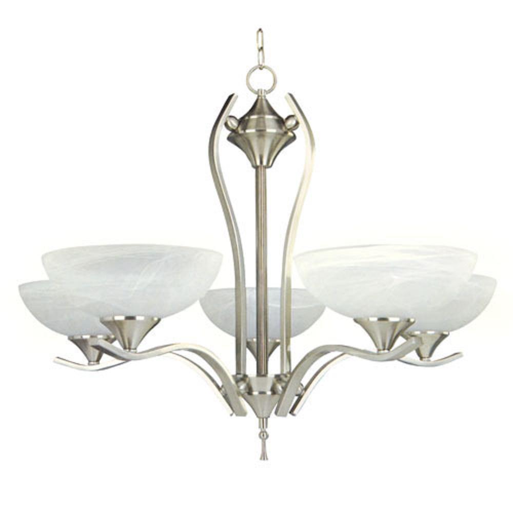 White Candle Style Y Decor Chandeliers Lighting The Home Depot Rick 5 Light Satin Nickel Chandelier With Alabaster Glass Shade