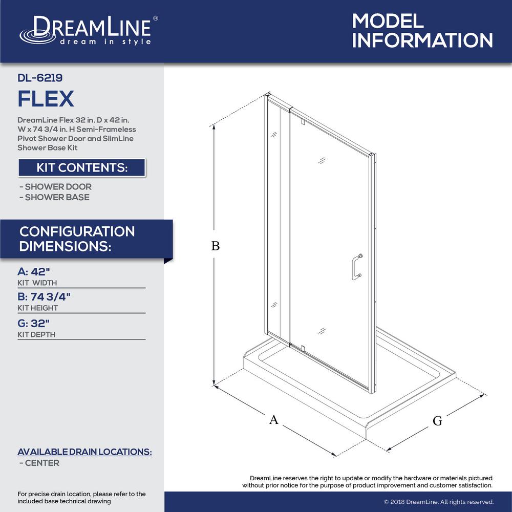 Dreamline Flex 32 In D X 42 In W X 74 75 In H Framed Pivot