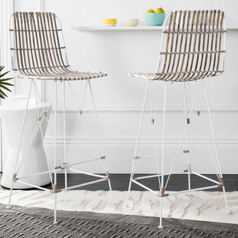 Safavieh Minerva 29 5 In Wicker Bar Stool White Wash Wik6508c Wicker Bar Stool In White Wash
