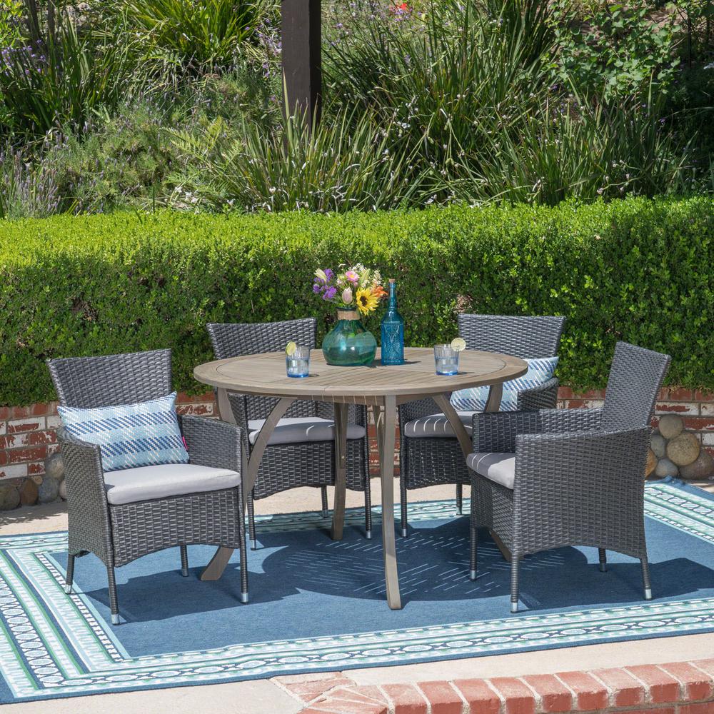 Noble House Albury Gray 5Piece Wood and Wicker Outdoor Dining Set with