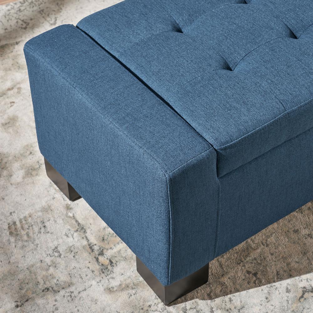 Noble House Guernsey Dark Blue Fabric Storage Bench 10768 The Home Depot